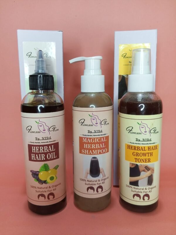 Herbal Hair Oil + Hair Toner + Shampoo-Flowless Glow