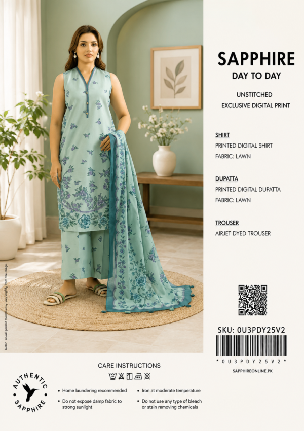 Sapphire 3 piece printed Lawn